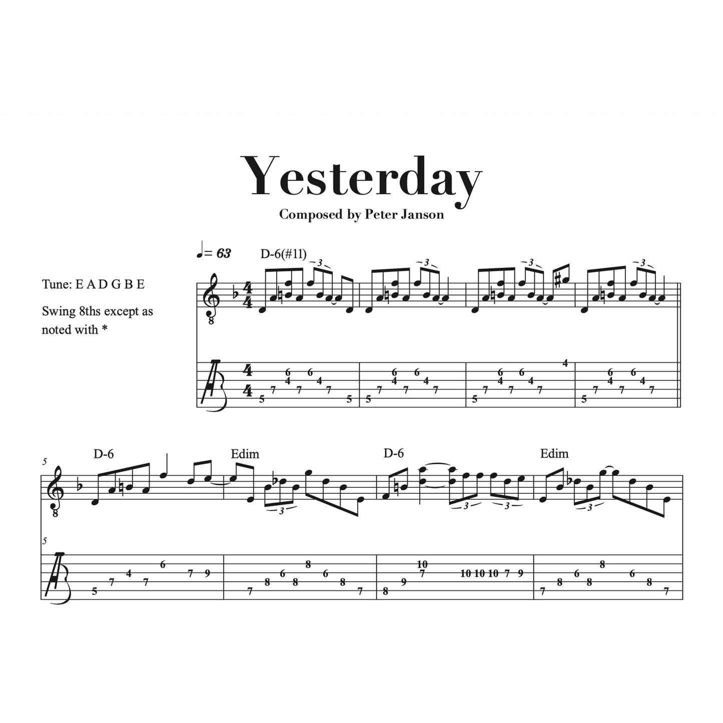 "Yesterday" sheet music with tabs (PDF Download)